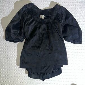 Aje Black Blouse Size 8 Small Puff Sleeve Tunic Designer Luxury Preppy Evening